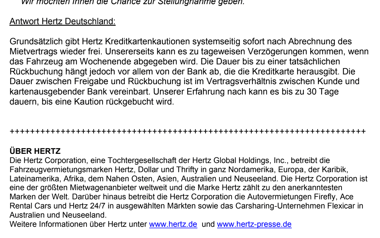 Antwort der Hertz-Kommunikations-Agentur