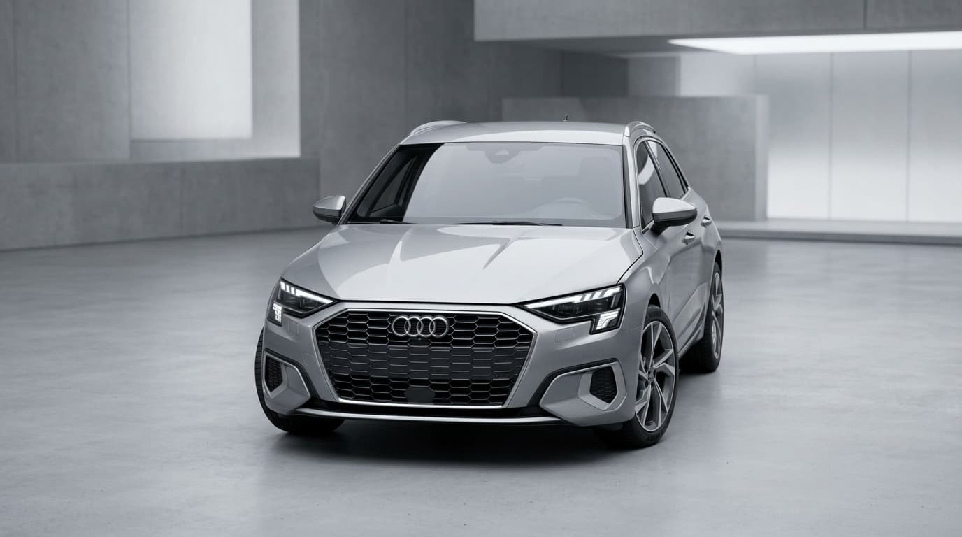 Der neue Audi A3 Sportback (2026) von vorne in Silbermetallic