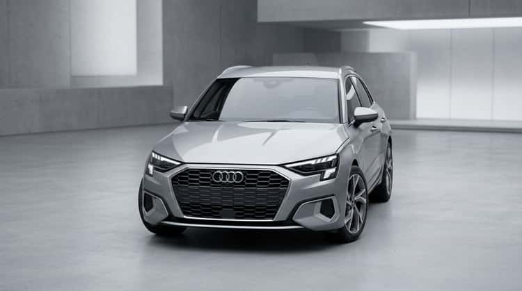 Der neue Audi A3 Sportback (2026) von vorne in Silbermetallic