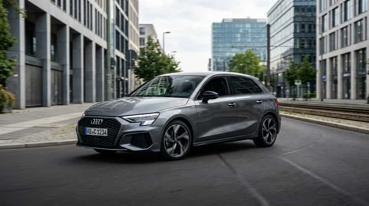 Audi A3 Sportback in Dreiviertelvorderansicht auf urbaner Straße