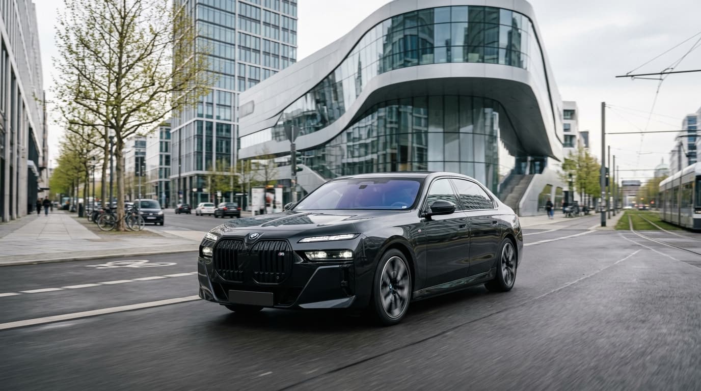 BMW 7er Limousine von vorne-links in urbaner Umgebung