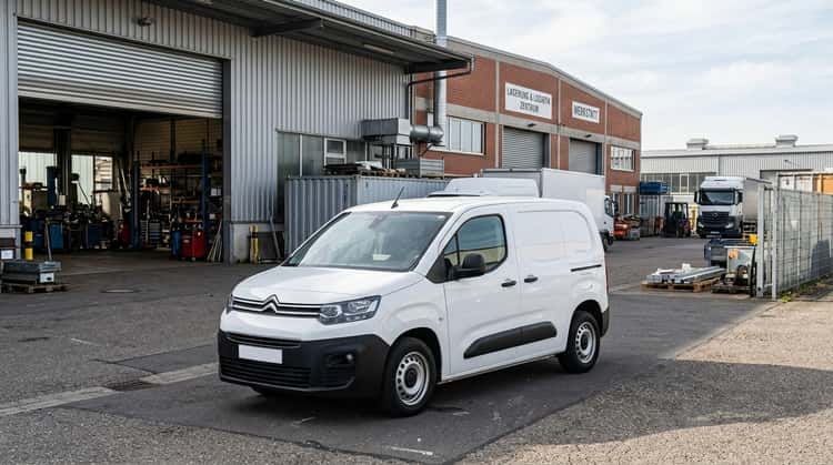 Citroën Berlingo Kastenwagen First, Frontseitenansicht, vor Gewerbegebäude