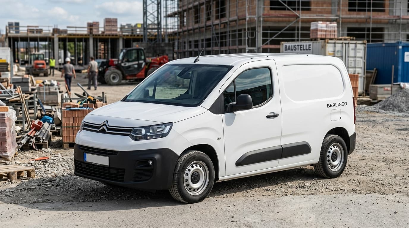 Seitenansicht eines Citroën Berlingo Kastenwagens mit Hochdach, modernes Design, parkend bei Tageslicht