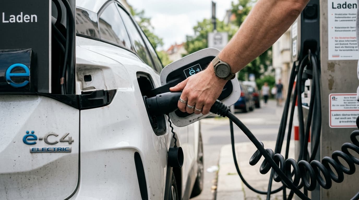 Detailaufnahme eines Ladeanschlusses an einem Citroën Elektrofahrzeug