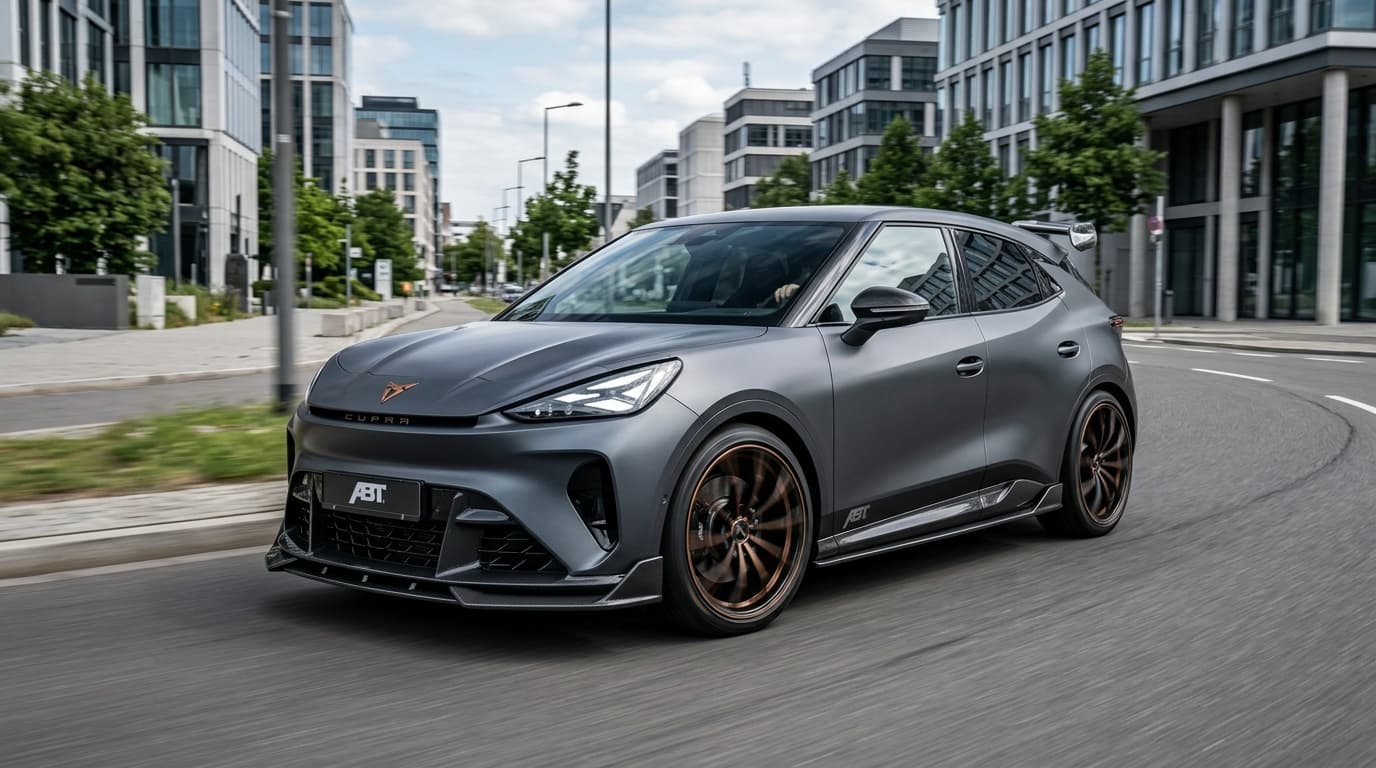 CUPRA Raval mit Design-Paket by ABT in Seitenansicht, mit Karosserie-Anbauteilen und 19-Zoll-Rädern