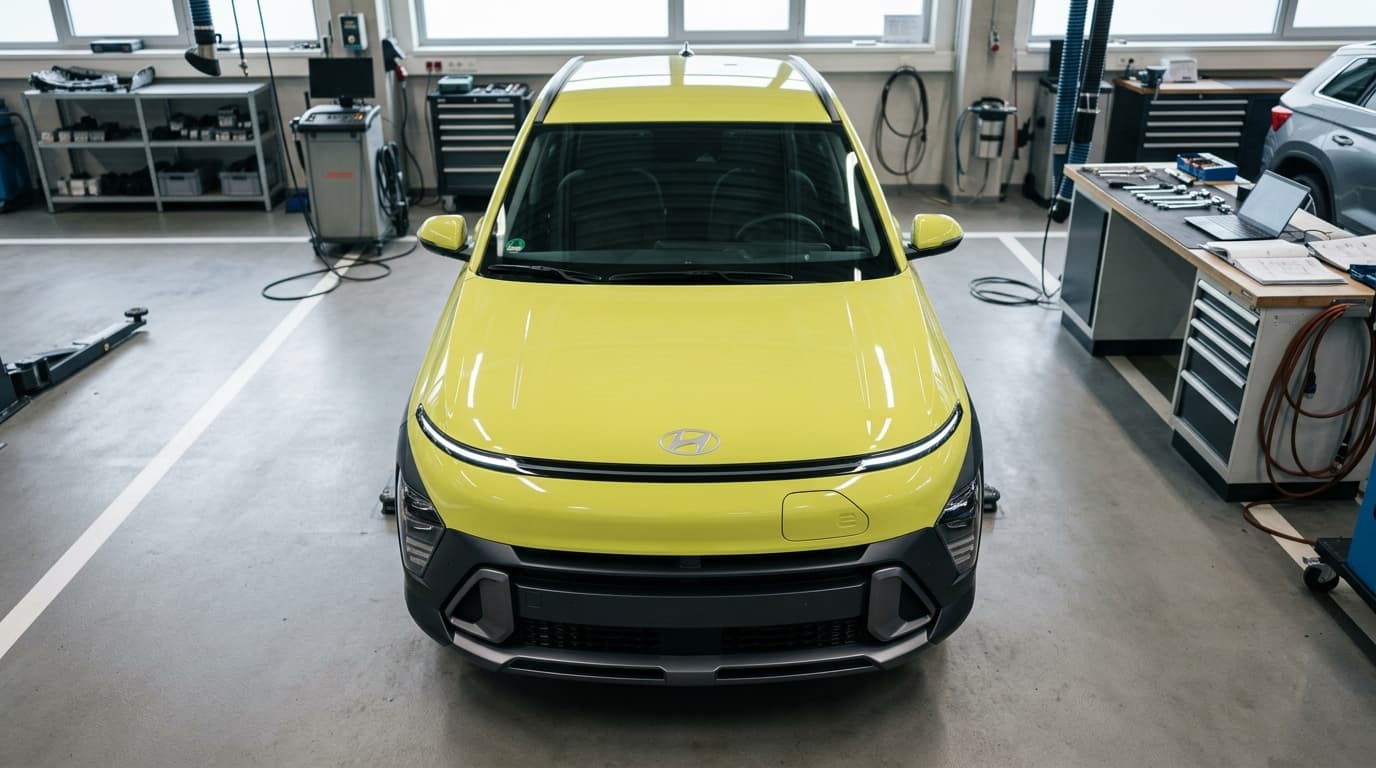 Hyundai Inster von vorne, Detailaufnahme der Front des Elektro-Kleinwagens
