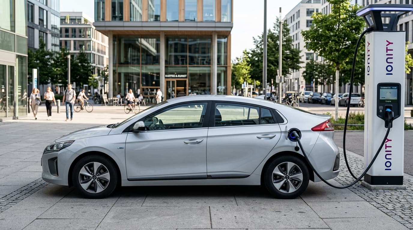 Hyundai Ioniq 3 beim Laden an einer öffentlichen Schnellladesäule