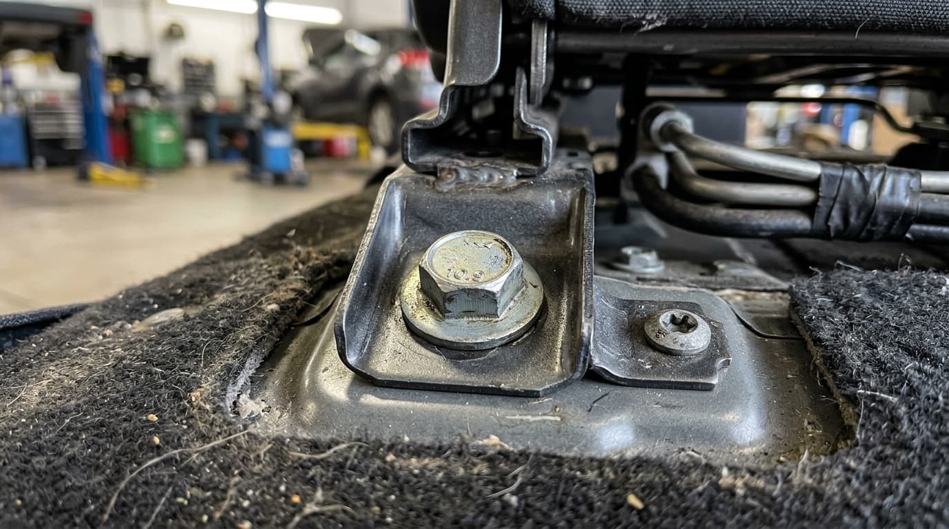 Detailansicht einer Befestigungsschraube an einer Autositzbank