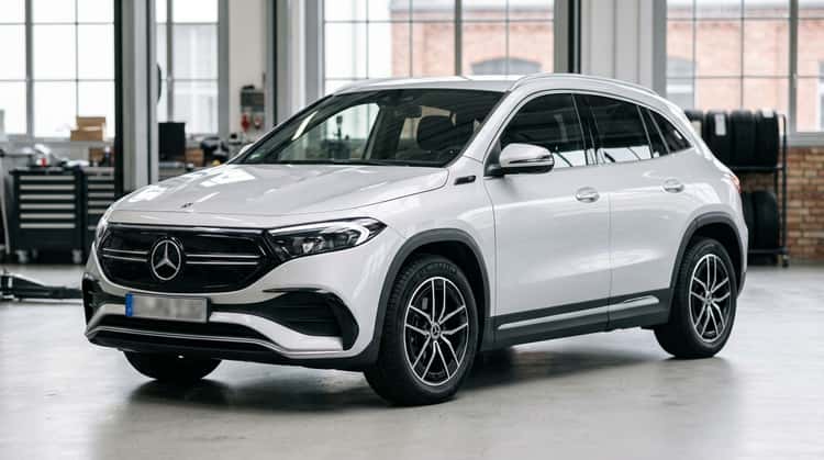 Mercedes-Benz EQA, kompaktes Elektrofahrzeug in Dreiviertelperspektive von vorne