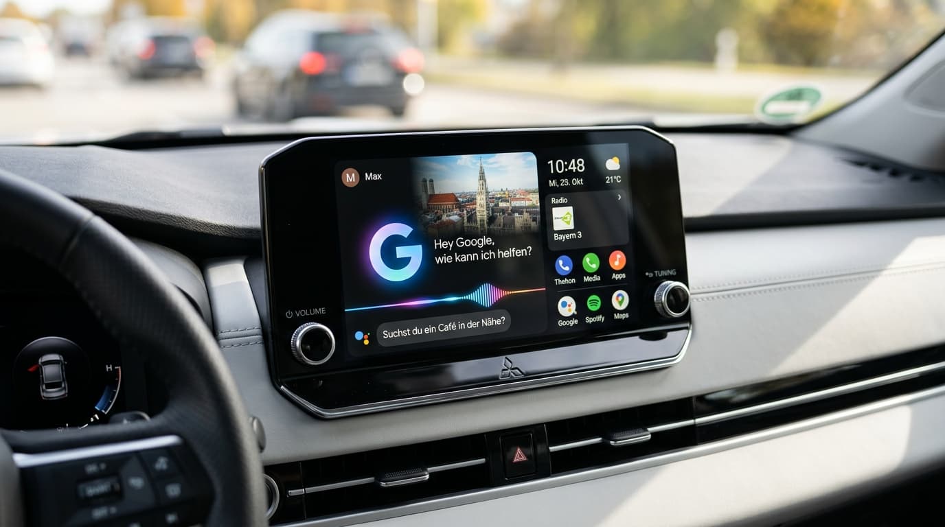 Nahaufnahme eines Infotainmentsystem-Displays mit Google Gemini im Fahrzeuginneren