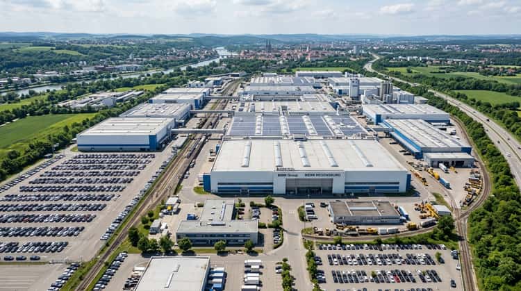 Luftaufnahme des BMW-Werks Regensburg mit modernen Produktionshallen