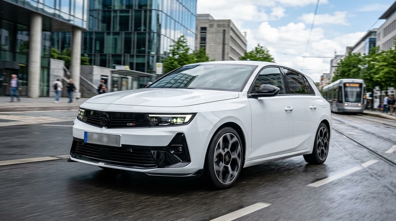 Opel Astra mit GSE Line Sportoptik von vorne, schärferes Frontstyling und spezifische Alufelgen