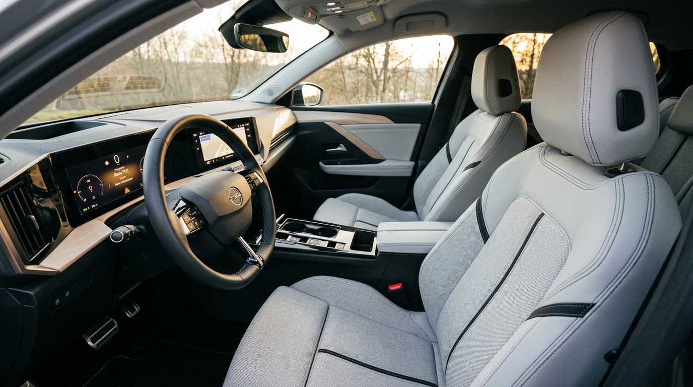 Innenraum des Opel Astra mit ergonomischen Intelli-Sitzen und Multimedia-System