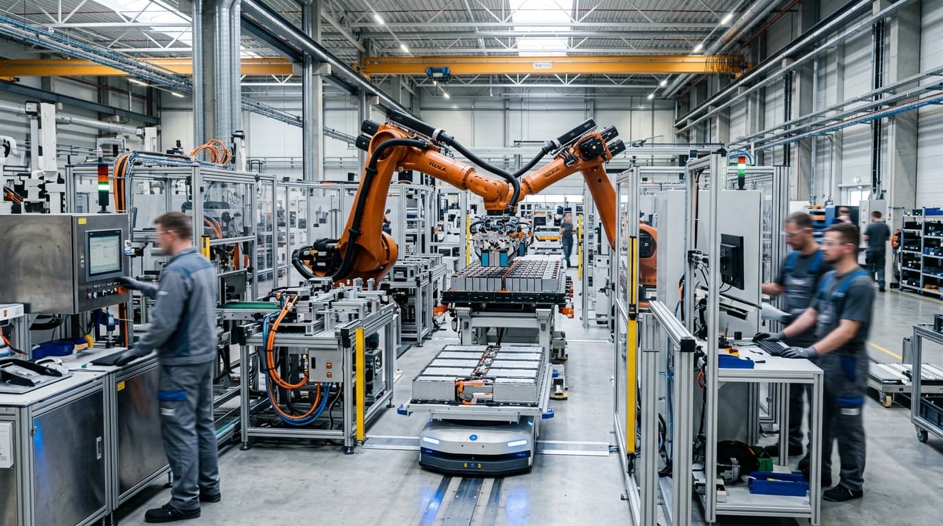 Industrielle Fertigungshalle mit Produktionsausrüstung und moderner Fertigungstechnologie