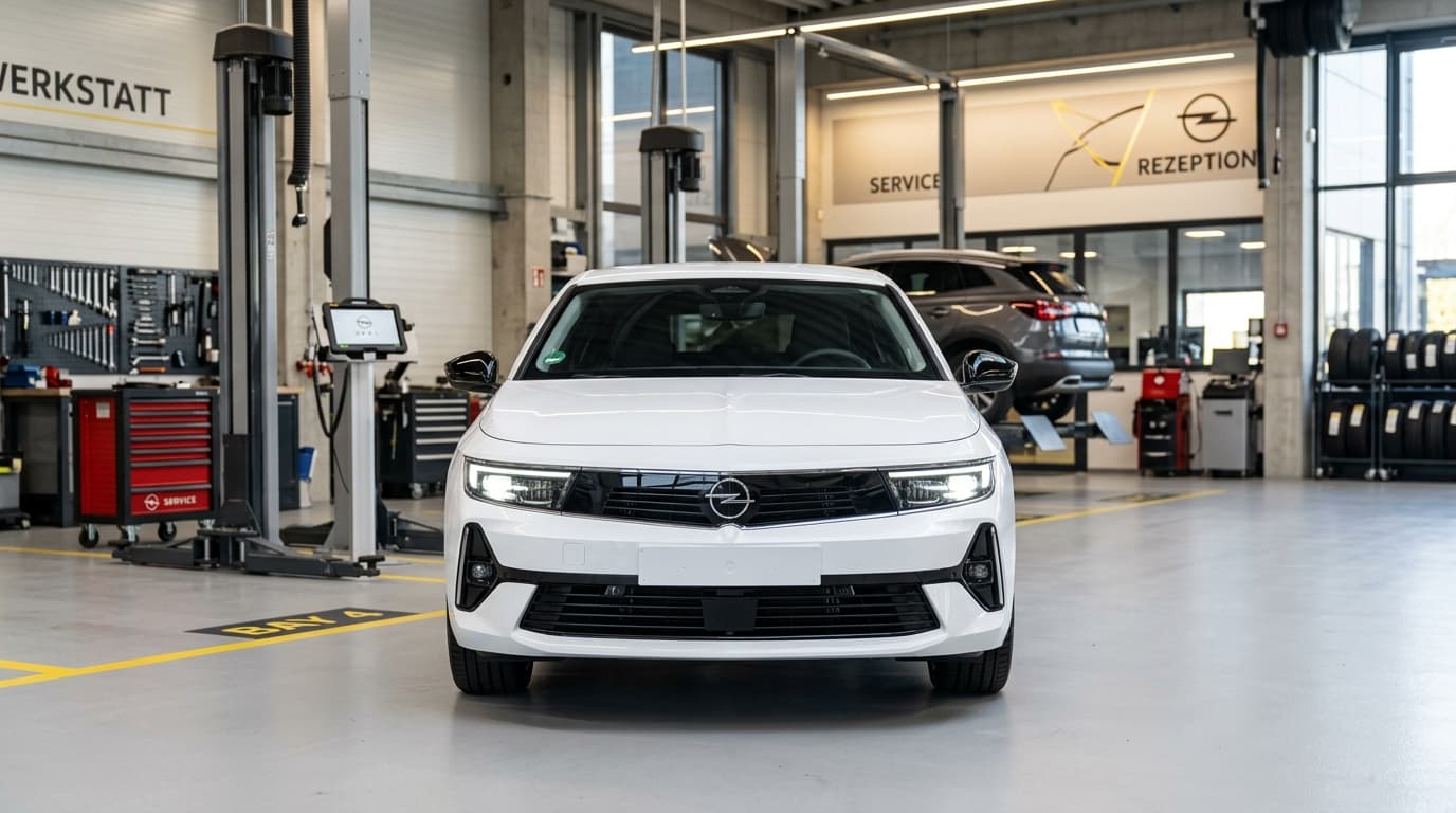 Ein Opel Astra der aktuellen Generation in Frontansicht.