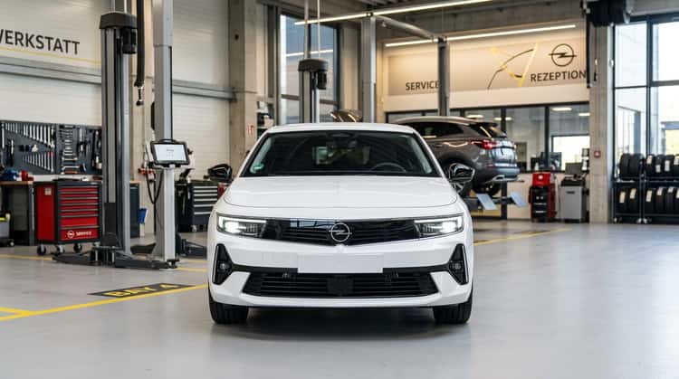 Ein Opel Astra der aktuellen Generation in Frontansicht.