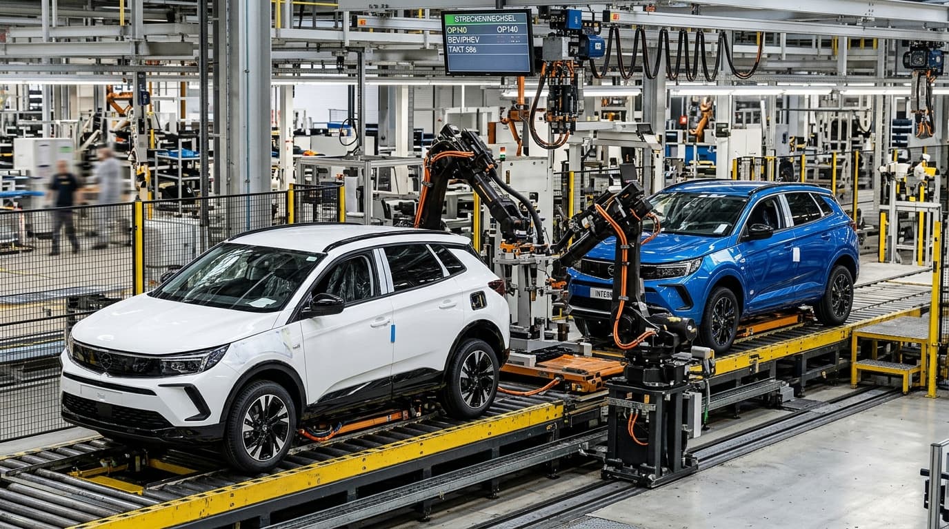 Zwei Grandland-Varianten – eine Hybrid- und eine Elektroversion – folgen nacheinander auf der gemeinsamen Fertigungslinie