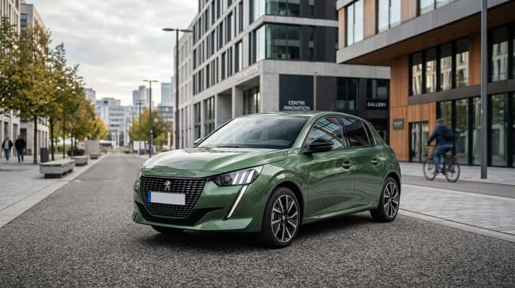 Peugeot 208 Envy in Alvao Green, Dreiviertelansicht