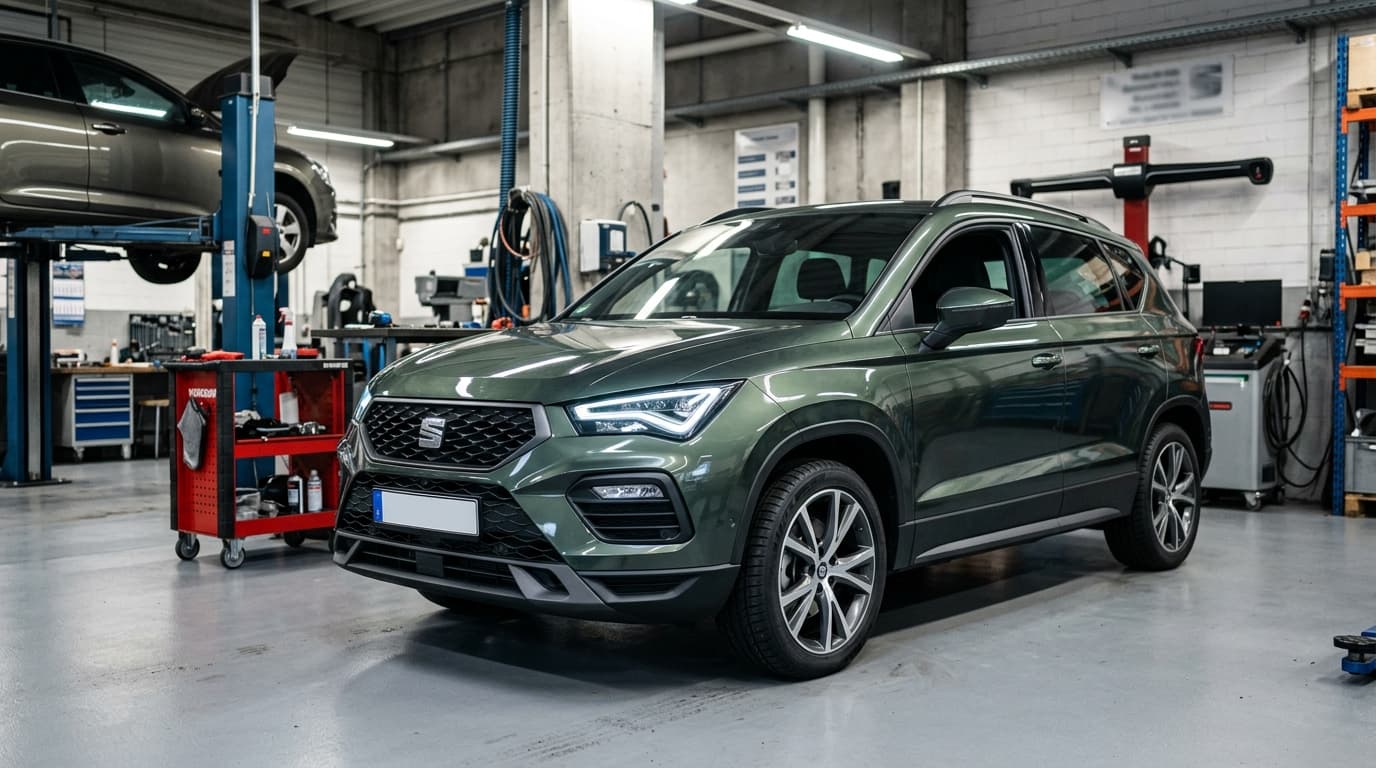Seat Ateca in einer Werkstatt unter heller Beleuchtung
