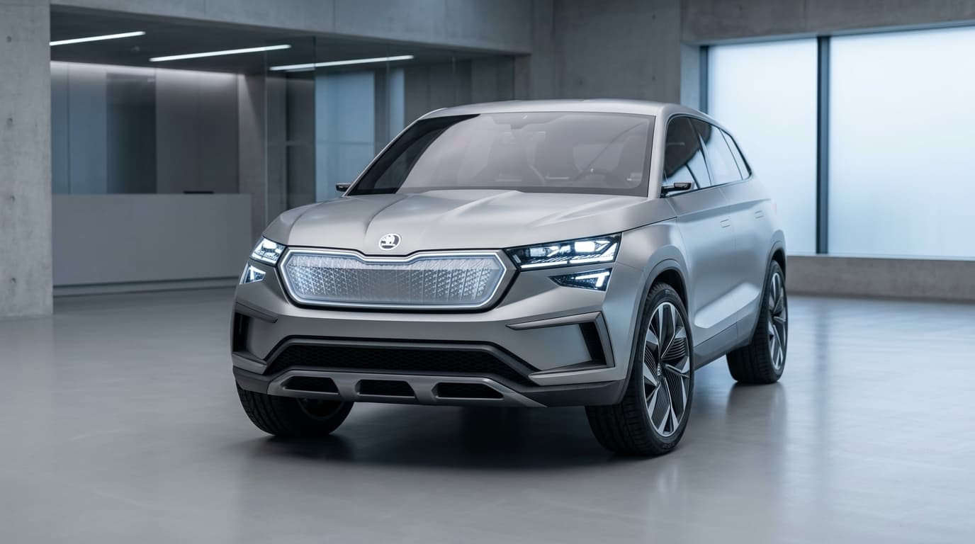Die Skoda Vision O Studie, ein elektrisches Konzeptfahrzeug, das den zukünftigen Nachfolger von Octavia und Superb andeutet