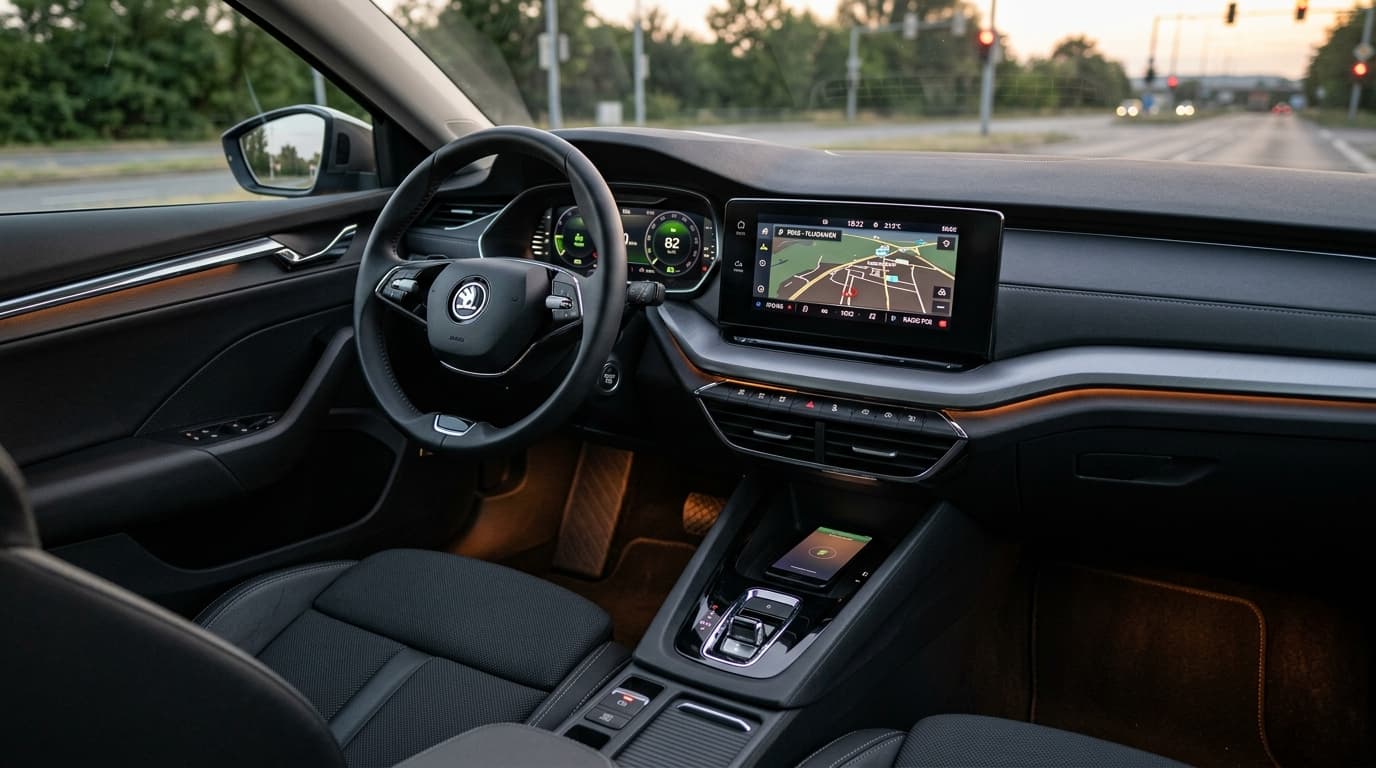 Mittelkonsole und Display eines Škoda Octavia mit modernem Infotainment-System