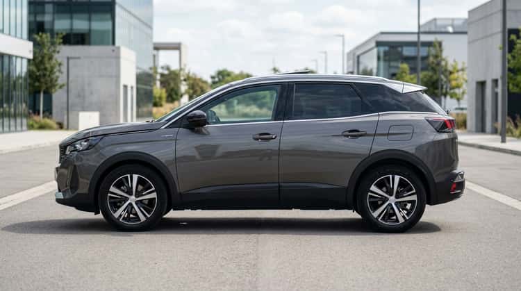 Ein Peugeot 3008 Hybrid II, eines der betroffenen Plug-in-Hybrid-Modelle der Stellantis-Rückrufaktion, parkt auf trockenem Boden.
