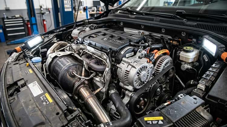 Blick in den Motorraum eines betroffenen Fahrzeugs mit 1,2-Liter-Mildhybrid-Benziner