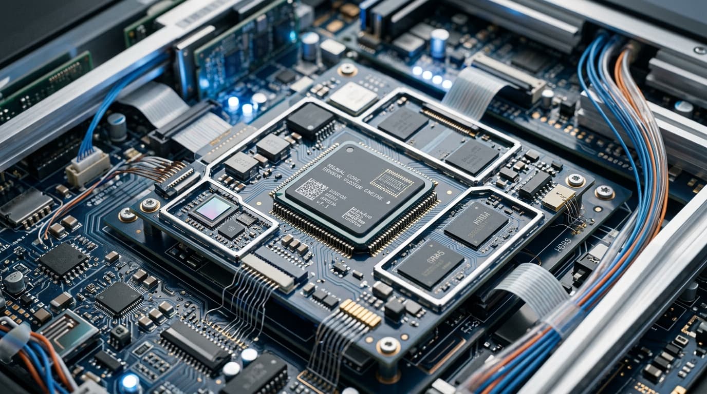 Nahaufnahme von Computerchips und Leiterplatten einer modernen Rechnerarchitektur.