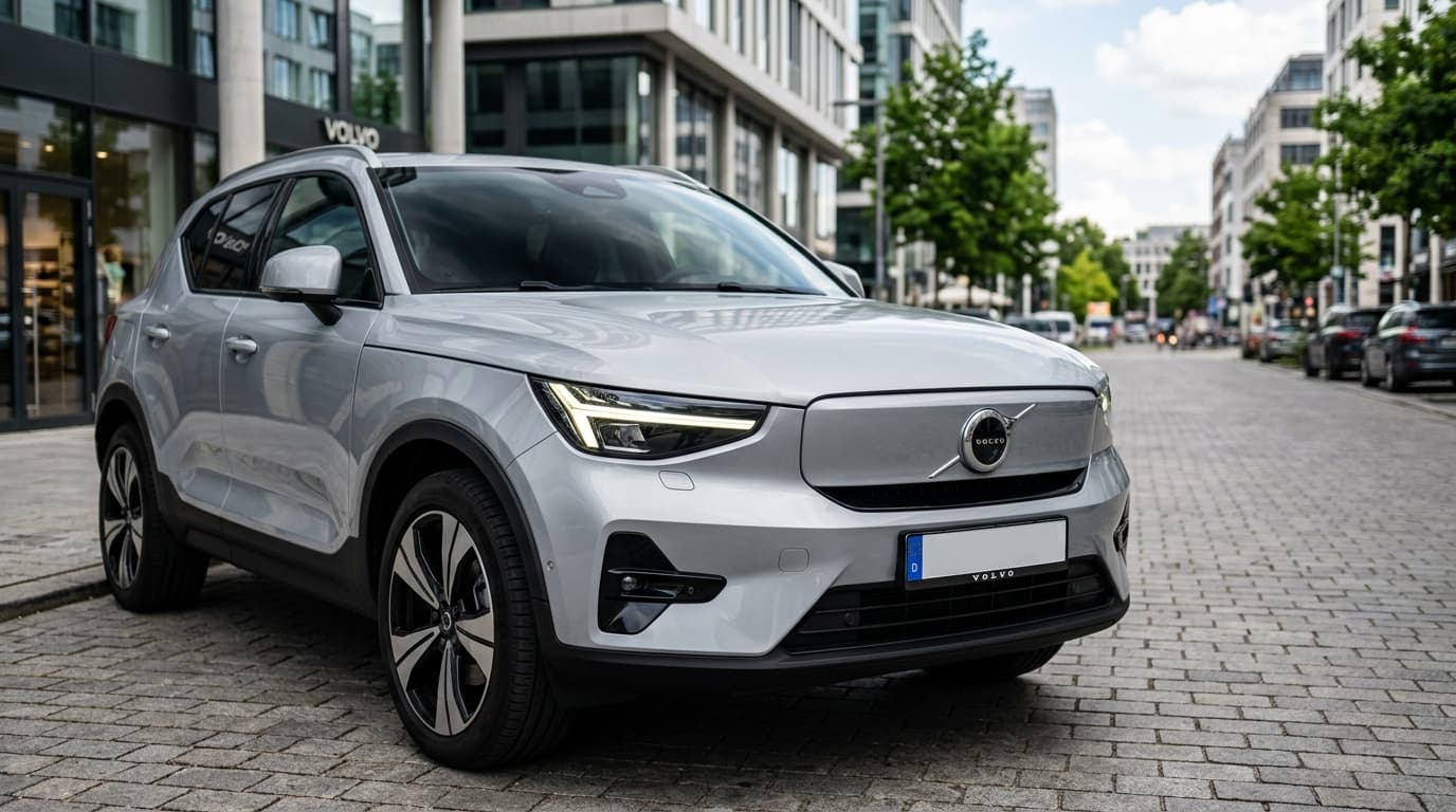 Frontansicht des überarbeiteten Volvo XC40 mit neuem Kühlergrill und Matrix-LED-Scheinwerfern im Thors-Hammer-Design