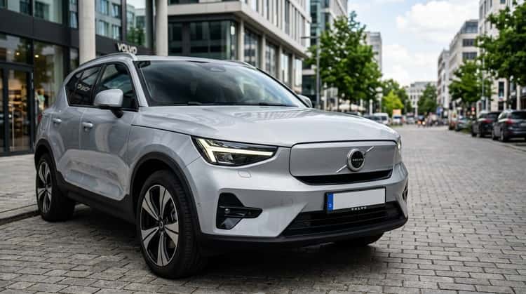 Frontansicht des überarbeiteten Volvo XC40 mit neuem Kühlergrill und Matrix-LED-Scheinwerfern im Thors-Hammer-Design