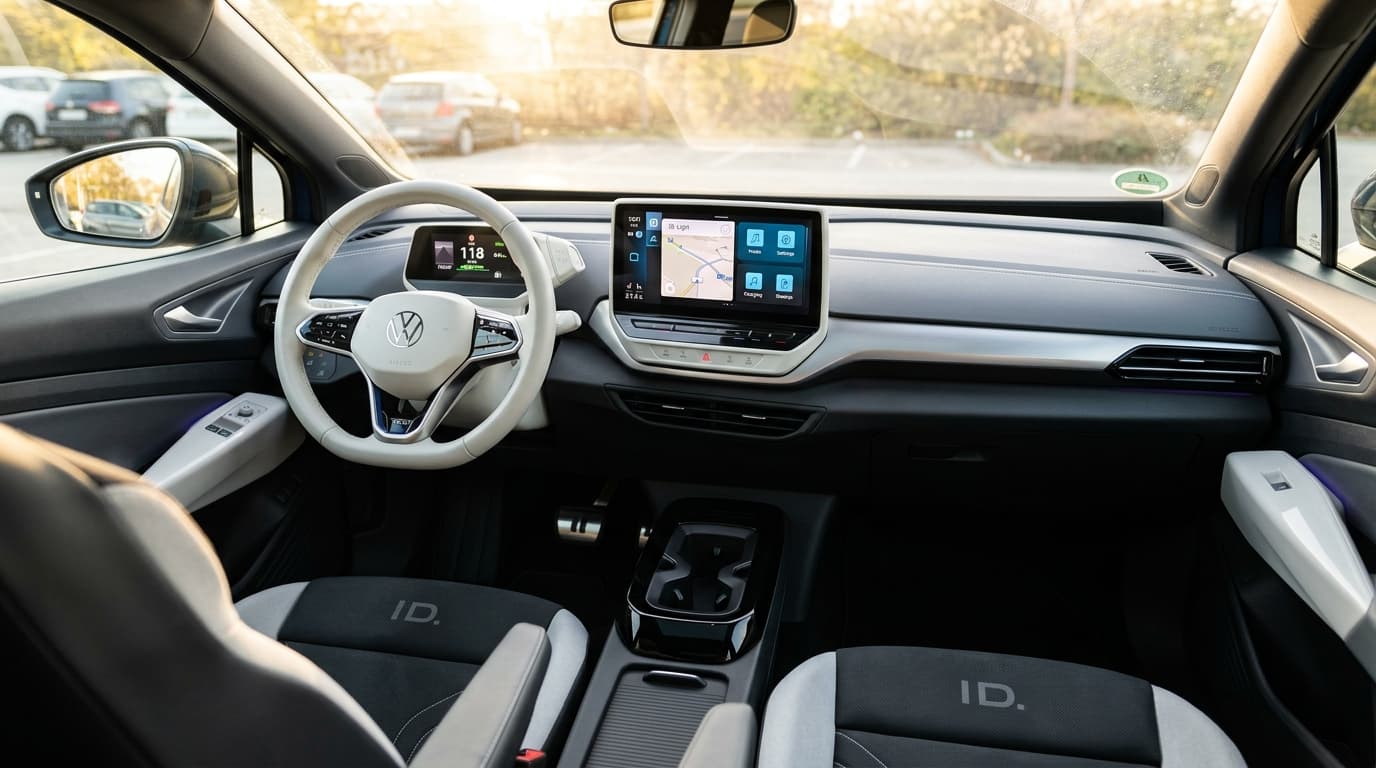 Interieur des VW ID. Cross mit modernem Infotainmentsystem und digitalen Bedienelementen