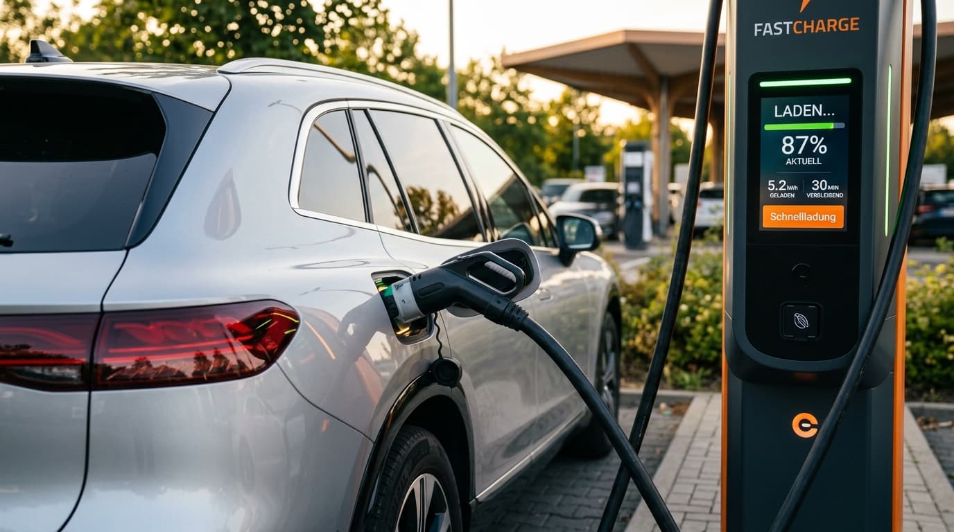 Ein Elektro-SUV beim Laden an einer DC-Schnellladestation