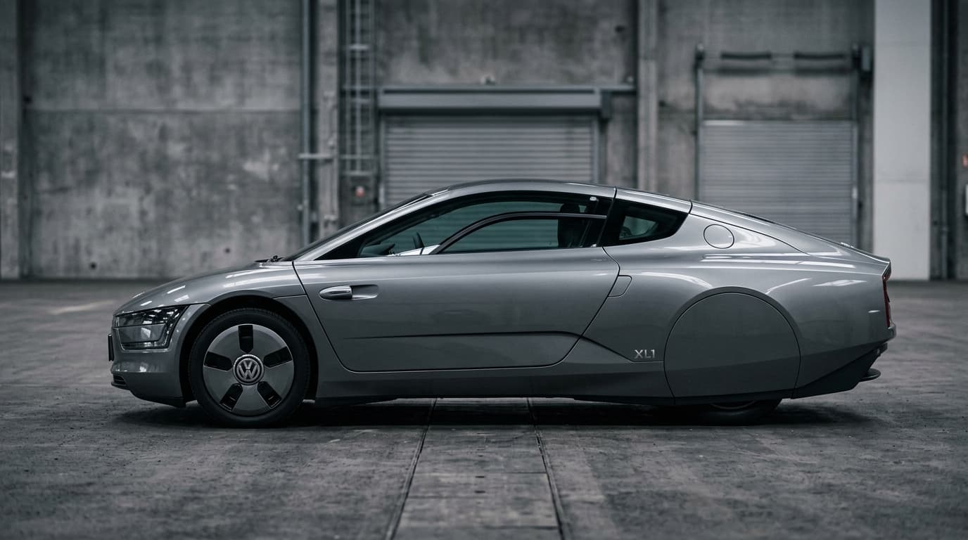 Der VW XL1, ein flacher Hybrid-Zweisitzer mit aerodynamischer Tropfenform aus den Jahren 2013/2014