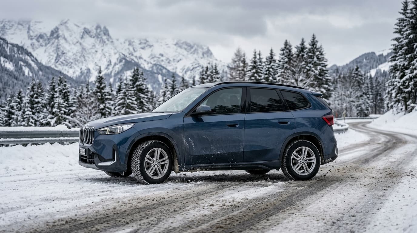 BMW X1 SUV auf schneebedeckter Straße