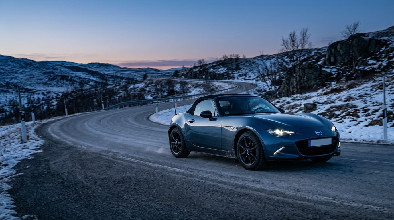 Ein Mazda MX-5 Roadster, das Testfahrzeug für den Winterreifentest